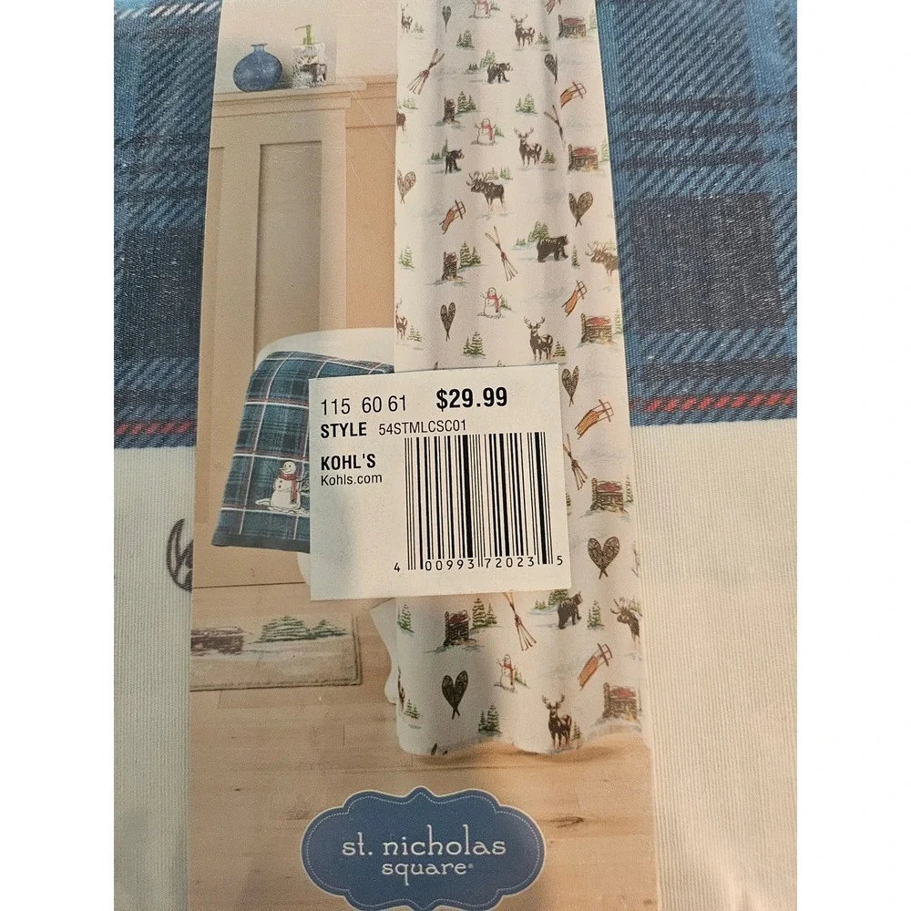 St Nicholas Square Christmas Cabin Deer Bear & Snowman Shower Curtain Holiday